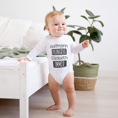 Personalisierter Baby Body Strampler Immer Hungrig Mit Name