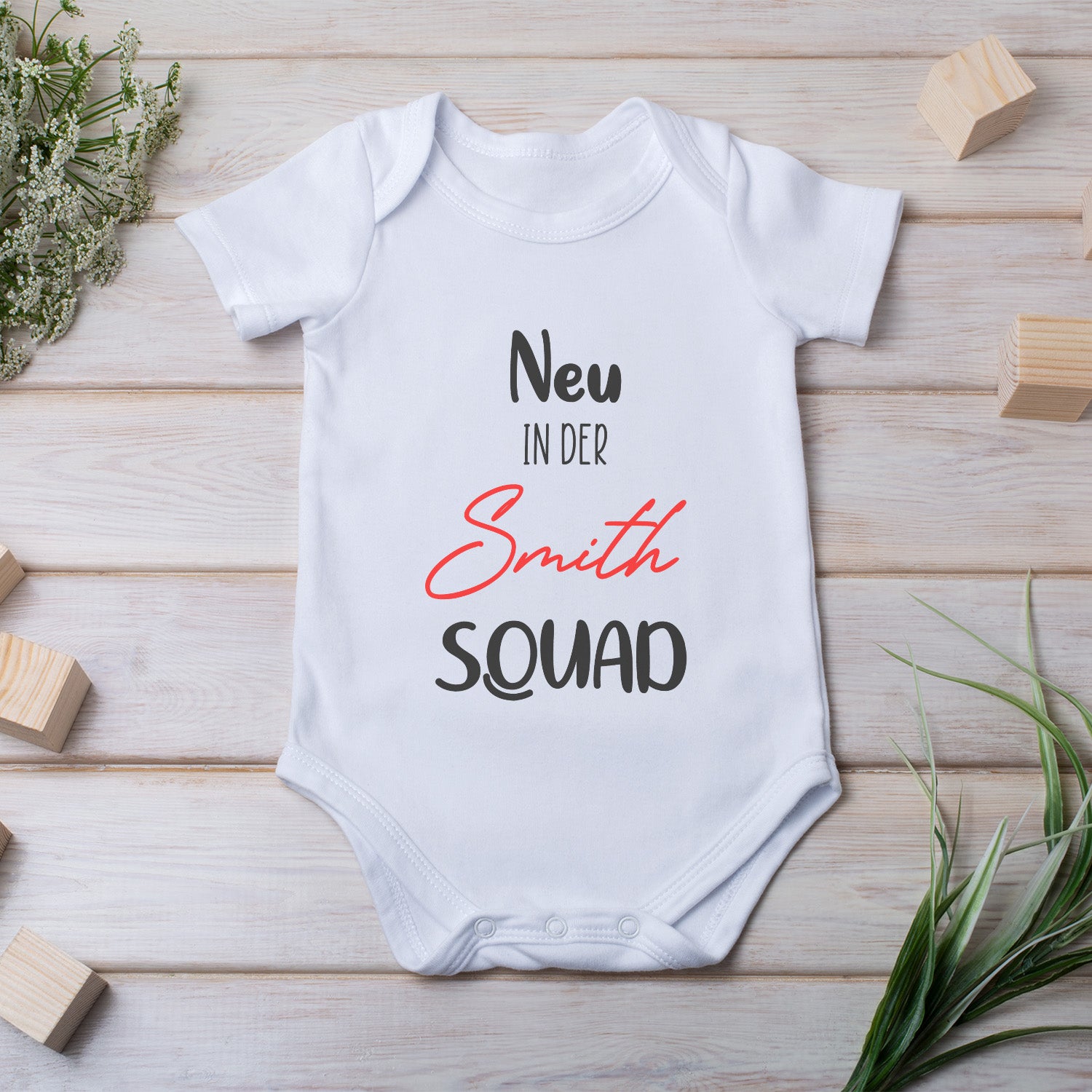 Personalisierter Baby Body Strampler Squad Mit Nachname