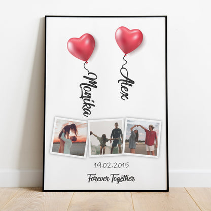 Personalisiertes Poster Paare Herzballons Mit Fotos