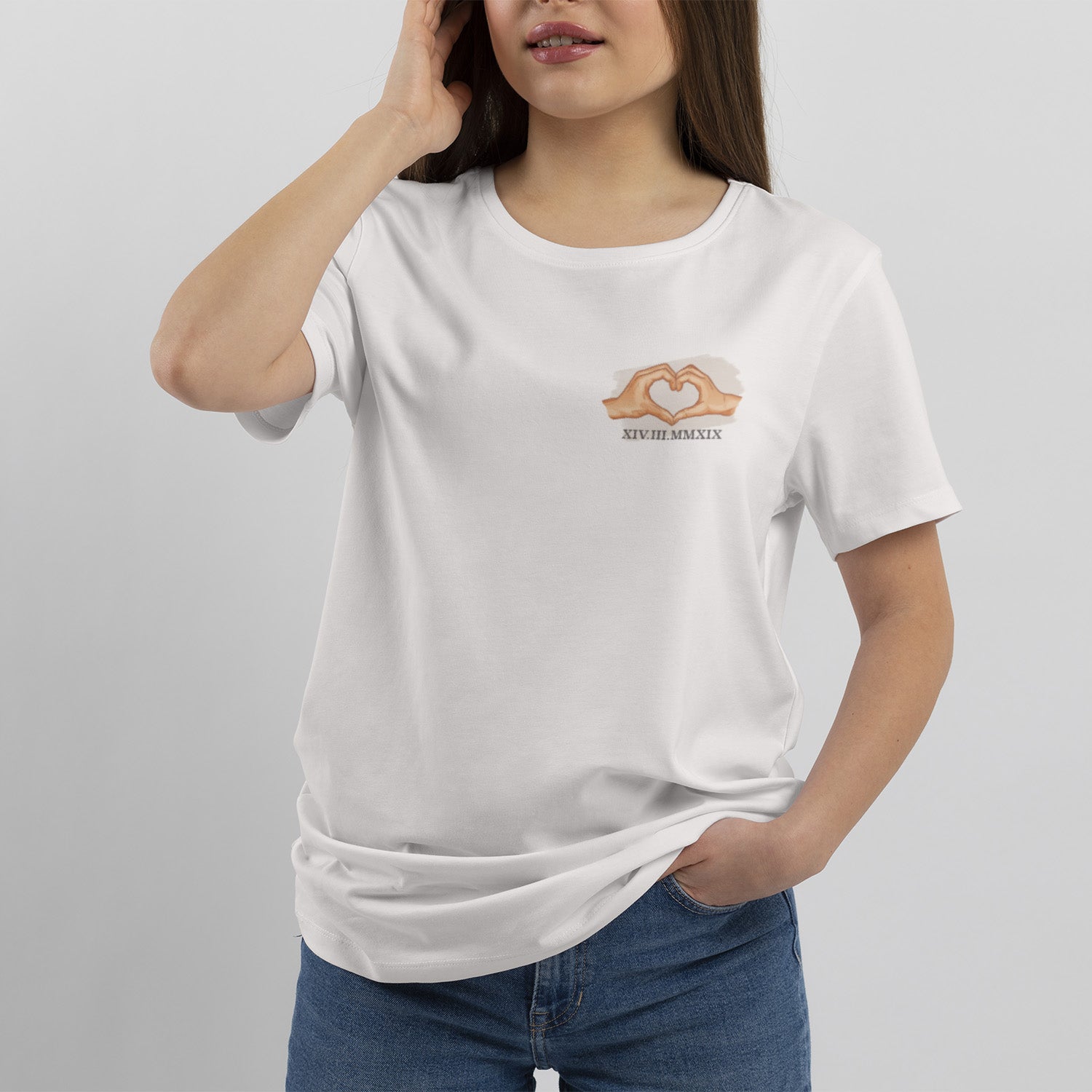 Personalisiertes T-Shirt Herz Mit Datum Römische Ziffern