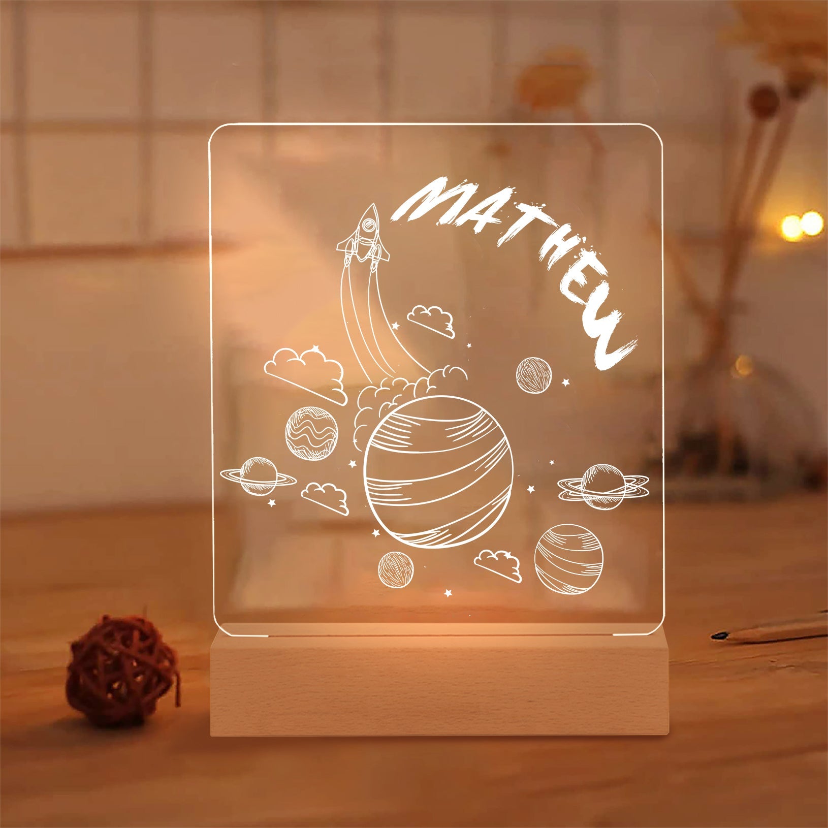 Personalisiertes LED Nachtlicht Kinder Lampe Weltraum Mit Name