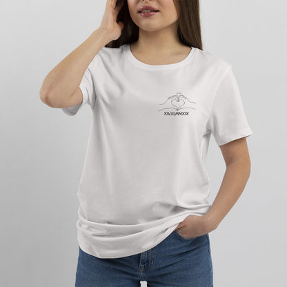 Personalisiertes T-Shirt Paare Line Art Mit Wunschdatum Römische Zahlen