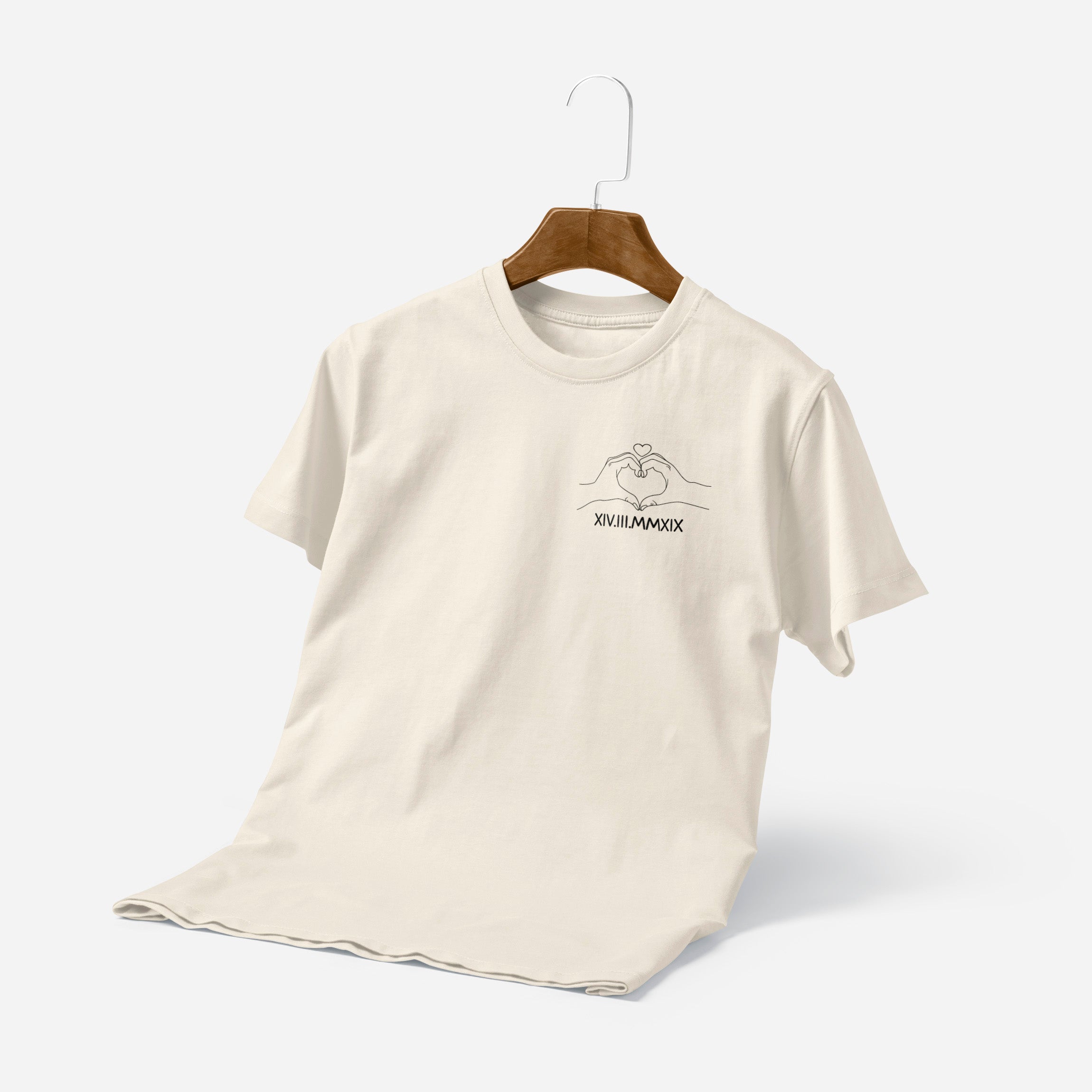 Personalisiertes T-Shirt Paare Line Art Mit Wunschdatum Römische Zahlen