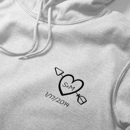 Personalisierter Hoodie Pullover Paare Herz Mit Initialen Und Datum