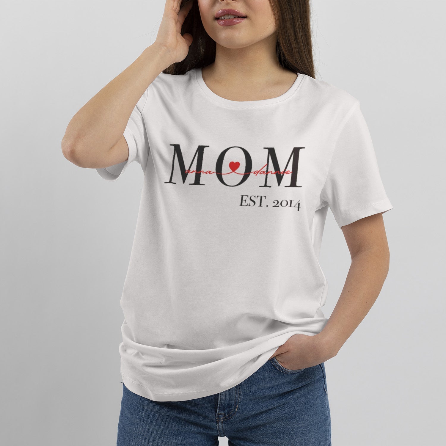 Personalisiertes T-Shirt Mom Est. Mit Kindernamen