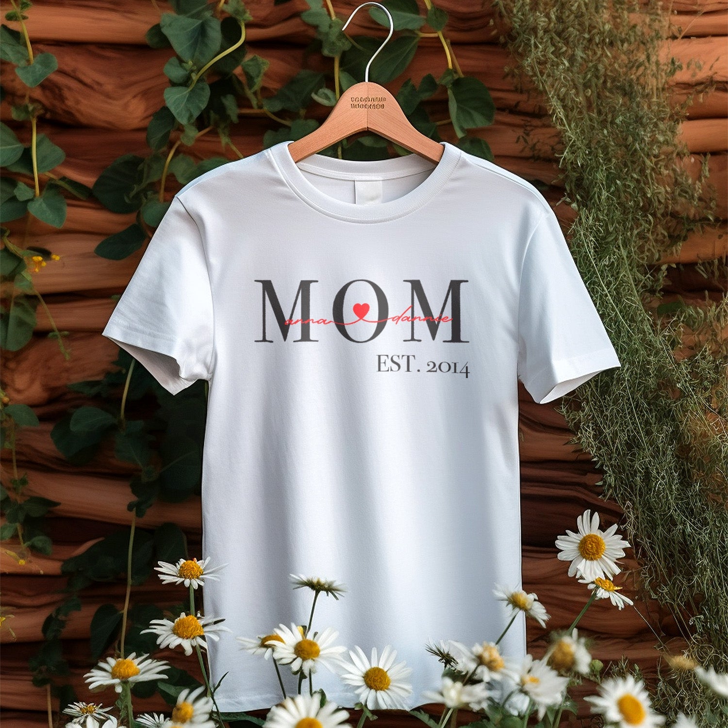 Personalisiertes T-Shirt Mom Est. Mit Kindernamen