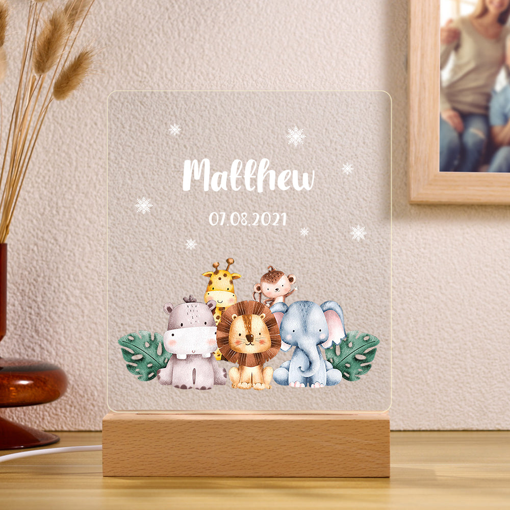 Personalisiertes LED Nachtlicht Kinder Lampe Zootiere Mit Name