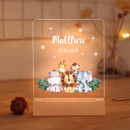 Personalisiertes LED Nachtlicht Kinder Lampe Zootiere Mit Name